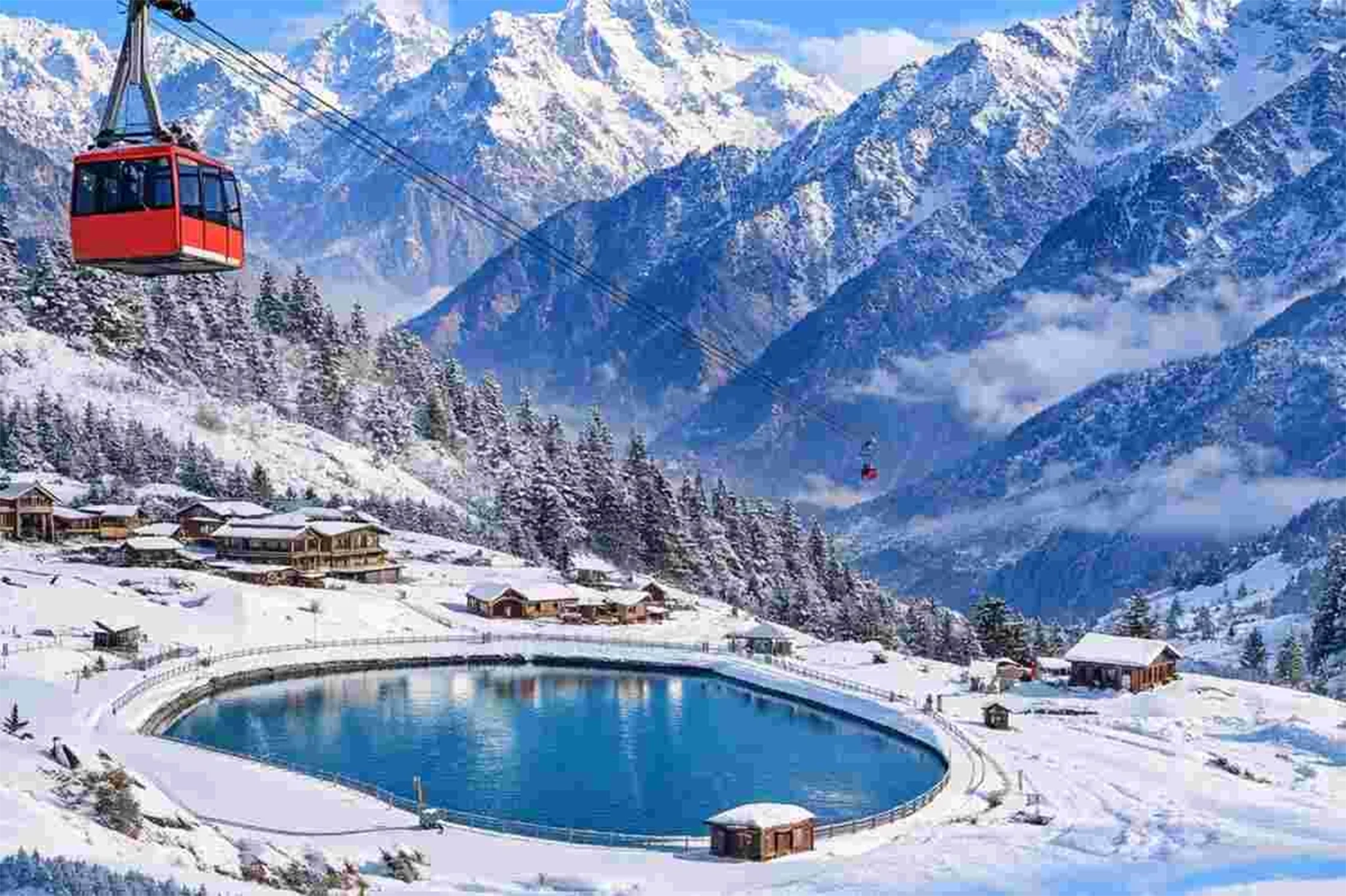 Well-maintained ski slopes Cable car rides Panoramic views of Nanda Devi Winter camping Snow trekking Best time: January to March