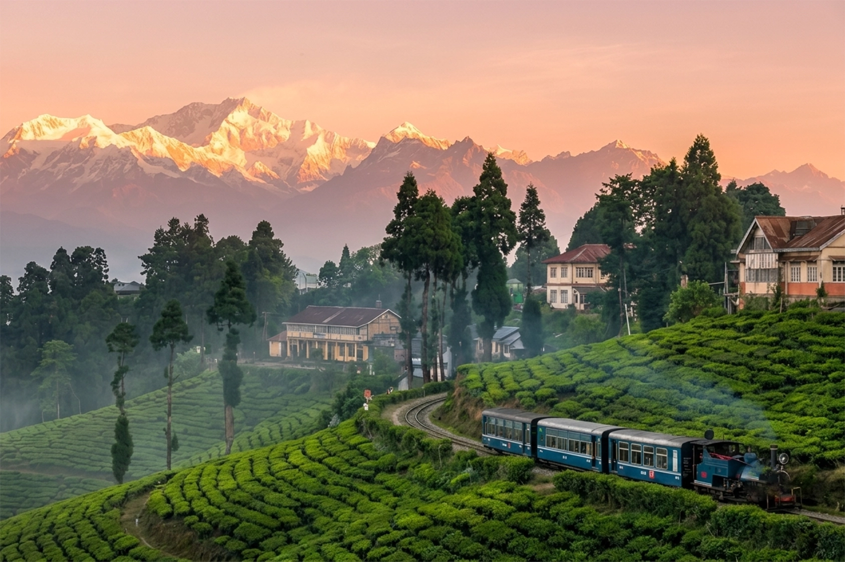 Darjeeling Himalayan Railway (Toy Train) Tiger Hill sunrise views Tea garden visits Himalayan views Peaceful weather and scenic walks Ideal trip: 3–5 days Best time: March to May & October to December